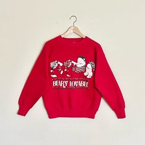 Vintage 80s 90s Beary Lovable Christmas Bears Puff Print Red Sweatshirt Adult M
